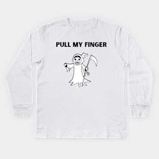 Pull my finger grim reaper Kids Long Sleeve T-Shirt